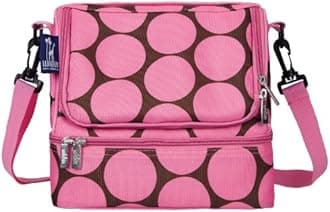 Wildkin Two Compartment Lunch Bag, Insulated, Moisture Resistant and Easy to Clean, Complete with a Microwave and Dishwasher-Safe Container, Ages 5+, Perfect for Kids & On-The-Go Parents, Big Dot Pink