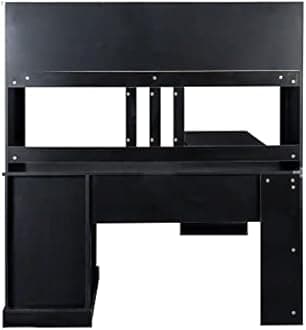 Bellemave L Shaped Desk with Hutch Wood Corner Computer Desk with Storage Drawers and Shelf Modern Home Office Desks L-Shaped Study Table Writing Desk Gaming Desk, Black