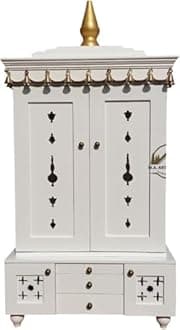 Wooden Temple Mandir White Beautiful Hanging Bells Handcrafted Pooja Ghar Mandir (Design 14)