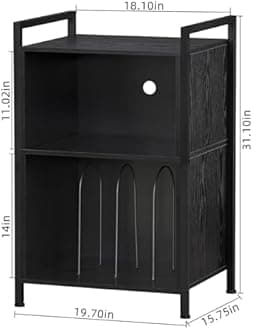 YAHARBO Turntable Stand - 3-Shelf Black Vinyl Record Holder with Storage, Vintage Stand Holds Up to 180 Albums, Record Table with Handle for Living Room, Bedroom, Office