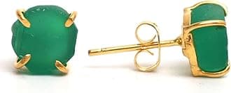 Gempires Natural Raw Gemstone Stud Earrings for Women | Handmade Raw Crystal Prong Setting Earrings | Hypoallergenic Gold Plated Minimal Studs | Unique Gift Jewelry for Her (Multiple Gemstone Options)