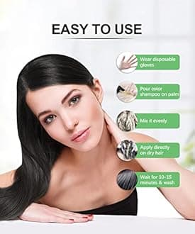 Herbishh Hair Color Shampoo for Gray Hair - Enriched Formula with Keratin & Tuber Fleece Flower - Full Grey Coverage, Easy to Use, Long lasting, Instant - Black (400ml)