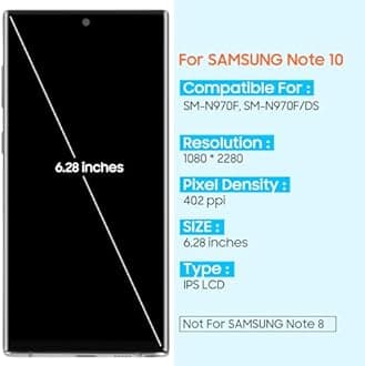 TFT for Samsung Galaxy Note 10 Screen Replacement - for Samsung Note10 LCD Display Touch Screen for Galaxy N910 SM-N970F N970U N970U1 Digitizer Glass Assembly with Frame (Black) (Sliver)