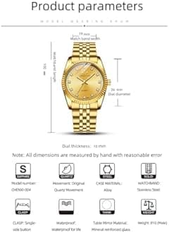 Fq-043 Classic Golden Stainless Steel Male Female Crystals Quartz Wrist Watches for Man Woman Gold