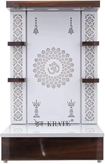 Wooden Temple Wall Hanging & Table Top Mandir White Led Light Puja Mandir for Home & Office Decor (Design 1) (36 X 24 X 16 INCH)