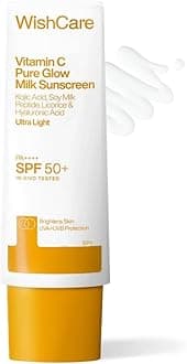 WishCare Vitamin C Pure Glow Milk Sunscreen SPF 50 PA++++ for Glowing Skin - Broad Spectrum Light Weight Sunscreen SPF 50 for Dry Skin & Oily Skin 50g
