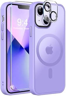 MOCCA Strong Magnetic for iPhone 13 Case, [Compatible with Magsafe][Screen Protector+Camera Lens Protector] Translucent Matte Back Slim Shockproof Case for iPhone 13 Phone Case 6.1", Light Purple