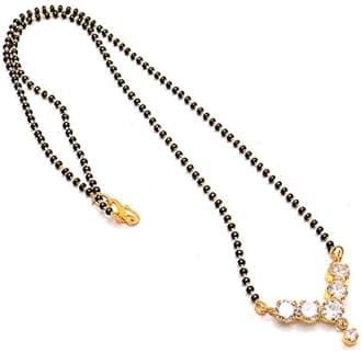 JewarHaat Indian Ad Cz Two-Tone Silver Gold-Plated CZ-Studded & Beaded Mangalsutra for Women