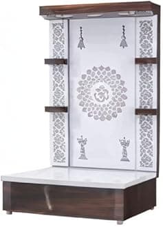 Wooden Temple with LED Light for Home & Office Temple | Pooja Mandir - White and Dark Brown - Size: 24x16x12 Inches - Wall Hanging & Table Top Home Mandir