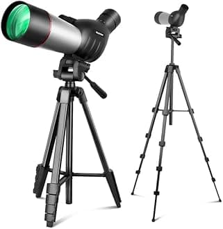 25-75x60 Spotting Scope with 64in Tripod, Carry Bag - Clear Low Light Vision Spotting Scopes - Fogproof Spotting Scopes for Target Shooting, Hunting, Birding, Wildlife Viewing (Grey)