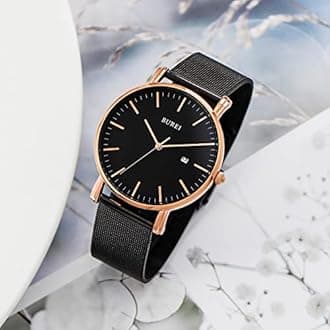 BUREI Men's Fashion Minimalist Wrist Watch Analog Date with Stainless Steel Mesh Band