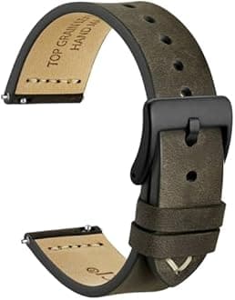 WOCCI 24mm Old-fashioned Watch Band for Men, Top Grain Leather, Black Matte Buckle (Grey Brown)