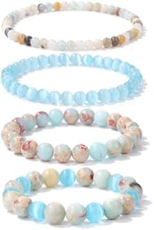 4pcs Beaded Bracelets for Women,Natural Healing Crystal Gemstones Bracelet,Anxiety Stress Relief Bracelet Handmade purple Jewelry Gifts for Women