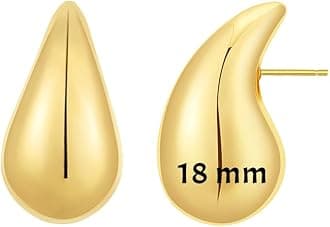 RajputanaChunky Gold Hoop Earrings for Women, Lightweight Waterdrop Teardrop Hollow Open Hoops, Hypoallergenic Gold Plated Earrings Fashion Jewelry for Women Girls 18/25/32/47mm