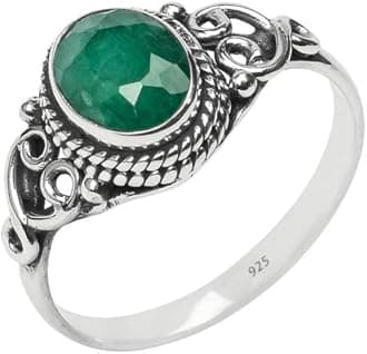 Emerald Stone Ring 925 Sterling Silver Statement Ring For Women Handmade Gemstone Christmas Jewellery Gift For Her