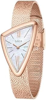 SAGA Sailboat Women's Luxury Quartz Watch with Swiss Movement, Roman Numeral Dial, Danube Crystal, Stainless Steel Triangular Case, 3ATM Water Resistant - Elegant Gift for Small Wrists