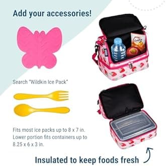 Wildkin Two Compartment Insulated Lunch Bag for Kids – School & Travel Ready - Strawberry Patch