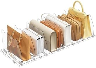 SPACEKEEPER Adjustable Shelf Divider for Closet, Clear Purse Organizers for Closet Acrylic Handbag Separators Storage Organizer Bookshelf Separator Dividers in Bedroom, Office