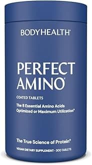 BodyHealthPerfectAmino (300 ct) Easy to Swallow Tablets, Essential Amino Acids Supplement with BCAAs, Vegan Protein for Pre/Post Workout & Muscle Recovery with Lysine, Tryptophan, Leucine, Methionine