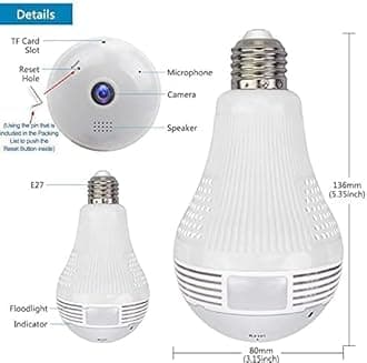 Bulb Camera WiFi Full HD Bulb Shape Fisheye 360° Panoramic Wireless WiFi IP CCTV Security Camera Night Vision (Bulb Camera-1)
