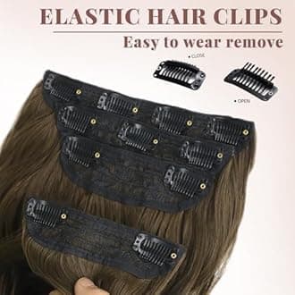 ALXNAN Clip in Long Wavy Synthetic Hair Extension 24 Inch Light Chestnut Brown 4PCS Thick Hairpieces Fiber Double Weft Hair for Women