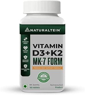 NATURALTEIN Vitamin D3 + K2 Supplement | 600 IU Plant-Based D3 & 55 mcg MK-7 | Supports Bone Strength, Calcium Absorption, Muscle & Immunity | Vegan, Non-GMO | 60 Unflavoured Tablets