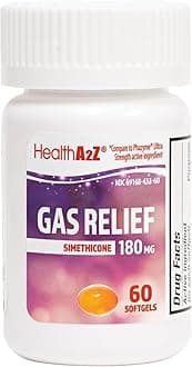 HealthA2Z® Gas Relief Simethicone 180mg | Relieves from Stomach Discomfort and Gas | Anti Flatulence | Relieves Gas Fast (60 Count (Pack of 1))