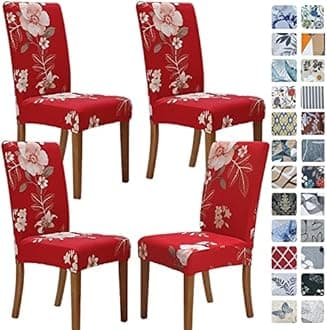 SPRINGRICO Chair Covers for Dining Room Set of 4, Stretch Dining Chair Cover, Washable Spandex Kitchen Parsons Chair Slipcovers, Removable Seat Protector for Home or Party (4 Pack, in Bloom2)