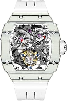 Tourbillon Mechanical Watch for Men Automatic Skeleton Watch Self-Winding Carbon Fibre Watch Sapphire Waterproof Luminous 72H Power Reserve Men's Watch 1901-1