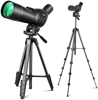 25-75x60 Spotting Scope with 64in Tripod, Carry Bag - Clear Low Light Vision Spotting Scopes - Fogproof Spotting Scopes for Target Shooting, Hunting, Birding, Wildlife Viewing (Black)