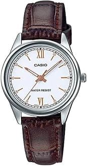 LTP-V005L-7B3 Women's Standard Analog Brown Leather Band White Dial Watch
