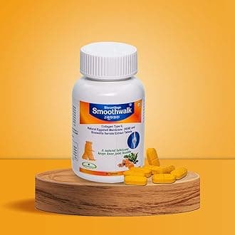 Smooth walk Supplements For Knee Pain, Joint Pain, Cartilage Repair, Support Your Bone,with Collagen Type II, Boswllia, Natural Eggshell Membrane, Glucosamine,100% Natural No Side Effects - Pack of 90 Tablets + Free Smooth walk 50 gm ointment