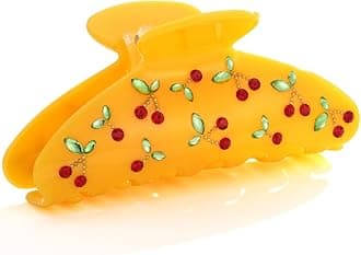 LILIE&WHITE Yellow Acrylic Cherry Hair Clip Claw With Rhinestone Pattern - Strong Fix Jewelry Fashion Accessory for Women