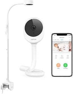 NETVUE Peekababy Baby Camera with Wireless Audio, Adjustable Crib Mount Monitor, Works via 2.4GHz Wi-Fi for Wide Coverage & Stable Connection, Smart App, Two-Way Talk, No Screen (White)
