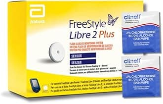 Freestyle Libre 2 Plus Glucose Monitoring Sensor (1 Sensor) - Real-Time CGM for Diabetes Management, Waterproof, with Free Alcohol wipes