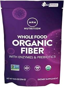 MRM Whole Food Organic Fiber with Enzymes & Prebiotics - Organic High Fiber Powder Supplement for Daily Digestive Support, Soluble & Insoluble Dietary Fiber, Prebiotic Blend, 6 g Fiber - 32 Servings