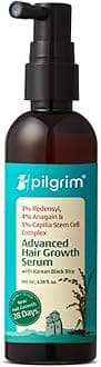 Pilgrim Advanced Hair Growth Serum with Redensyl 3%, Anagain 4% & Baicapil | Hair Fall Control & Regrowth | Korean Black Rice | For Men & Women, 3.38 Fl Oz (100ml)