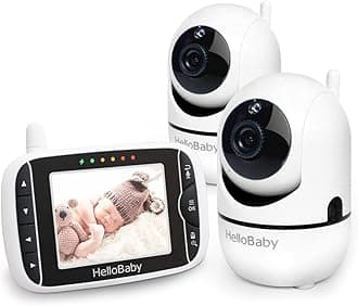 HelloBaby Baby Monitor with Remote Pan-Tilt-Zoom Camera and 3.2'' LCD Screen, Infrared Night Vision, Temperature Display, Lullaby, Two Way Audio, with Wall Mount Kit