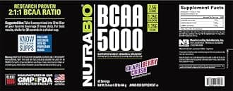 NutraBio BCAA 5000 Powder - Vegan Fermented BCAAs - Supports Lean Muscle Growth, Recovery, Endurance - 60 Servings - Grape Berry Crush