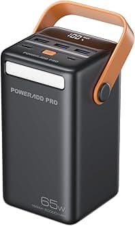 POWERΛDD PRO Power Bank 50000mAh PD 65W USB C Portable Charger with LED Display Fast Charging Compatible with Laptop MacBook iPhone Samsung for Outdoors Camping Travel - Black