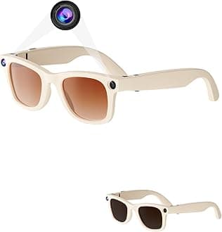 Piluyaa AI Smart Glasses - 800W HD Camera, 1080P Video, Voice Control, Bluetooth/Wi-Fi, 220mAh Fast Charging, Lightweight for Hands-Free Recording(Anti-Blue Lights & Sunglasses Lenses Included-Beige)