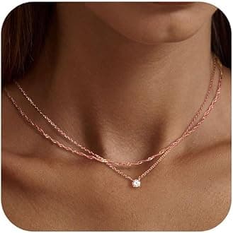 Dainty 14k Gold Plated/Silver Cubic Zirconia Necklaces for Women, Simple CZ Jewelry Necklaces Trendy Gifts