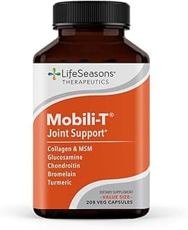 - LifeSeasons Mobili-T - Joint Support Supplement - Reduces Aches & Discomforts - Increase Range of Motion - Rebuild Tissue & Cartilage - MSM Chondroitin Collagen Glucosamine & Turmeric - 208 Capsules