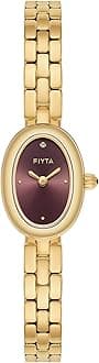 FIYTA Women's Watch - Elegant Gold Small Oval Vintage Watch with Sapphire Crystal; Ruby-Inlaid Crown, 316L Stainless Steel Dainty Jewelry Bracelet, Timeless Gift for Her