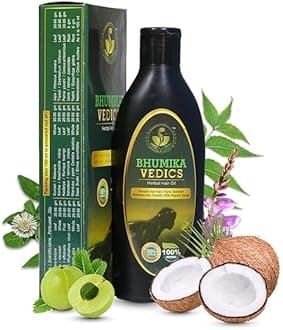 Bhumika Vedics Herbal Hair Oil For Men & Women | Promotes Hair Growth & Reduces Hair Fall | With Indigofera,Aloe vera,Neem, Amla, Bhringraj and Coconut Oil 200 ml