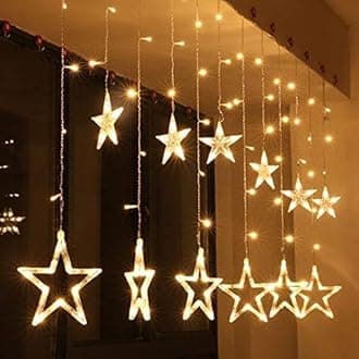 138 LED Curtain String Lights, Warm White, Waterproof, Indoor/Outdoor, Wedding/Christmas, 138 LEDs, Touch Control, 1.5W, 3000K, 10 Pcs Star String Lights