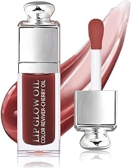 GECOMO Hydrating Lip Glow Oil, Lip Oil Gloss Transparent Toot Tinted Nourishing Long Lasting Repairing Lightening Lip Lines (MAHOGANY) 0.2 OZ