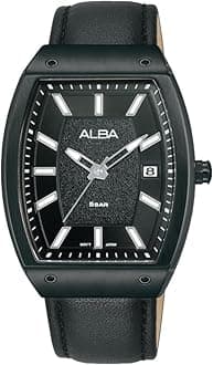 Alba Leather Men Analog Wristwatch Ag8M81X1, Black Dial, Black Band
