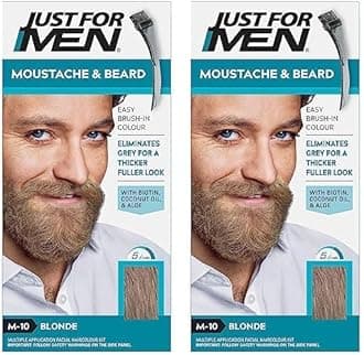 Just For Men Moustache & Beard Blonde Dye, Eliminates Grey For a Thicker & Fuller Look With An Applicator Brush Included – M10 (Pack of 2)