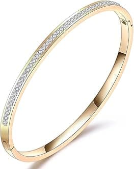 18K Gold Plated Stainless Steel Openable Crystal Bracelet | Latest Stylish Cuff Bangle | Love Friendship Couples Gifts for Women Girls Mother Sister Wife Girlfriend